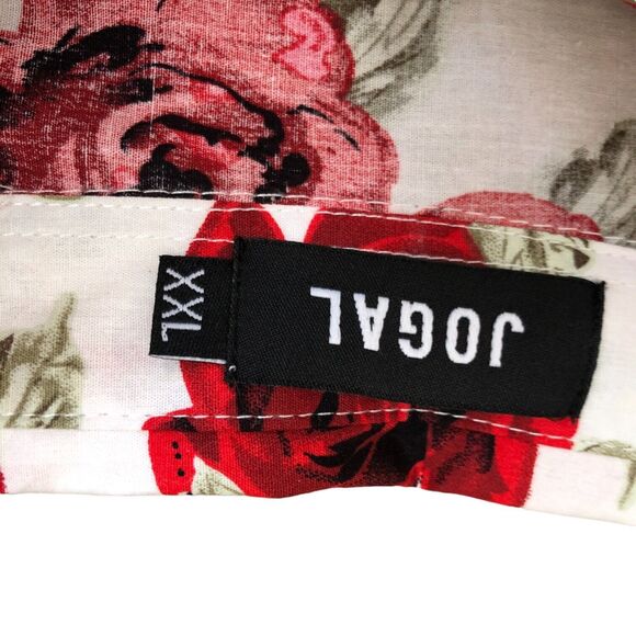 JOGAL Men's Red Rose Short Sleeve Casual Button Down 100% Cotton‎ Shirt Sz XXL - Picture 10 of 11